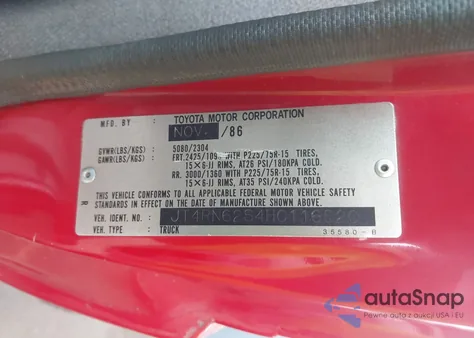 1987 Toyota 4Runner Rn60 из США, поврежденный, VIN JT4RN62S4H0116520